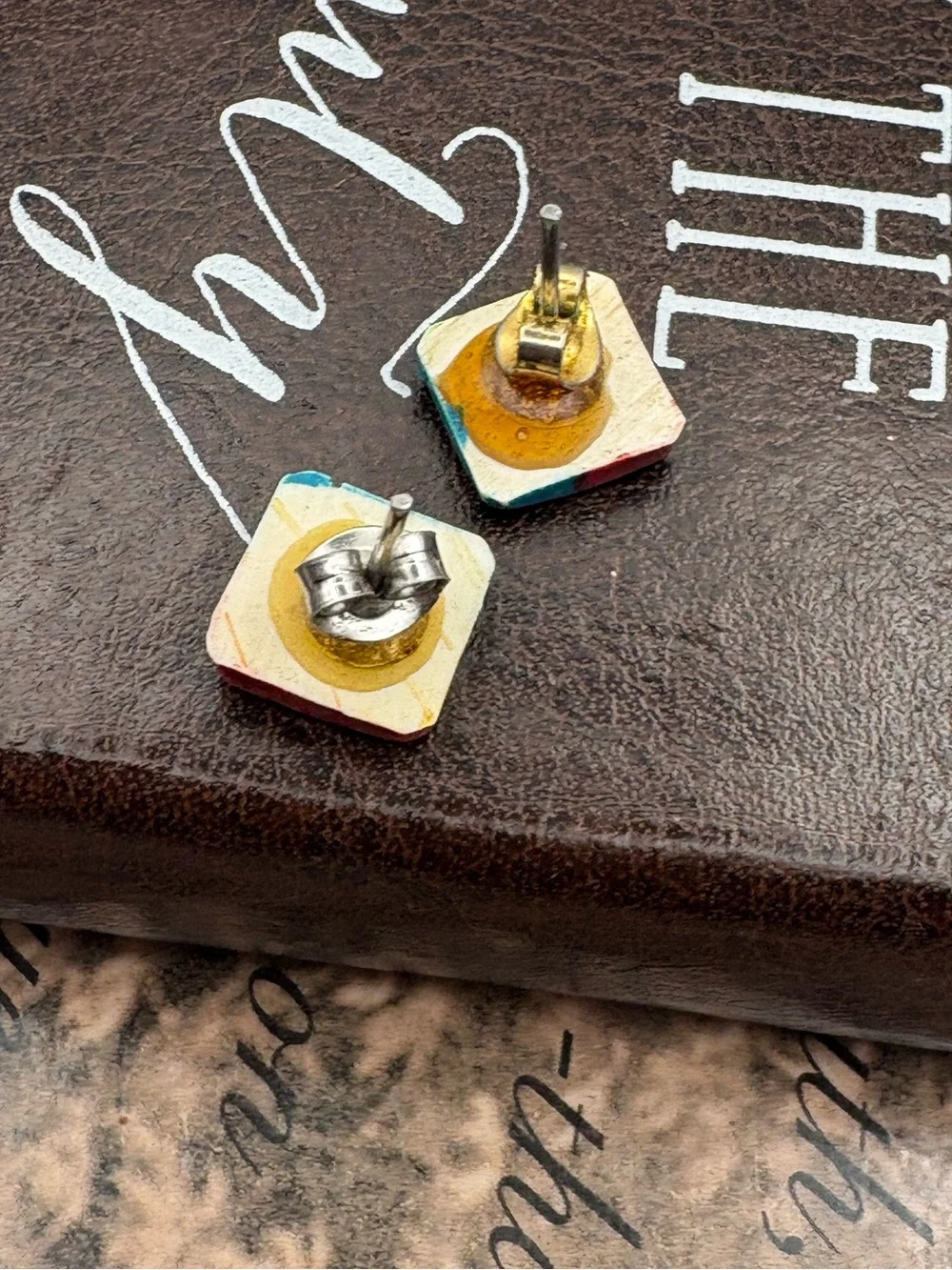 Vintage Rainbow Geometric Square Stud Earrings Retro Colorful